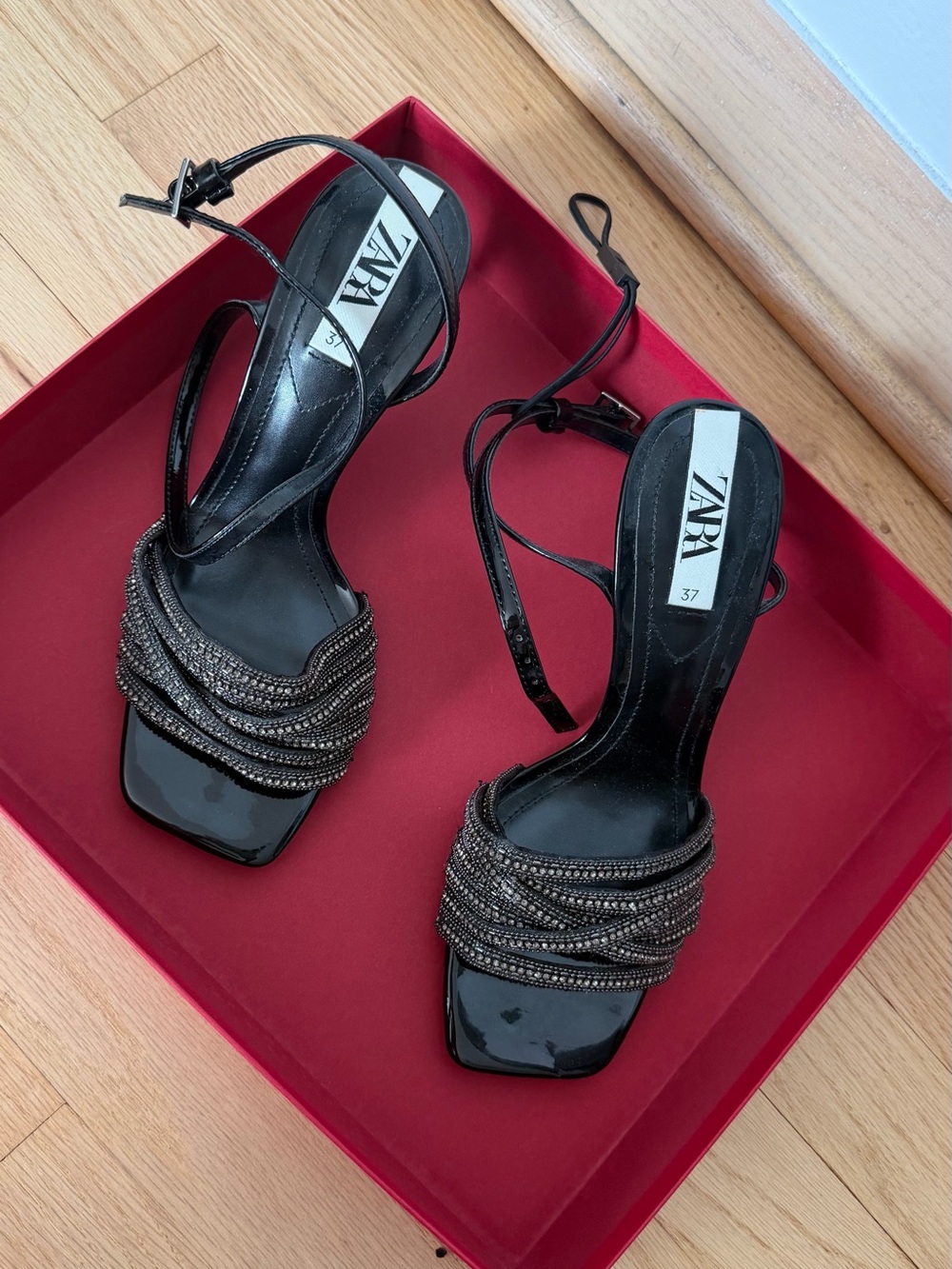 Zara Black Beaded Strappy Heels
